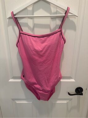 Vintage Polo Ralph Lauren Pink One Piece Swimsuit navy Trim Pony Logo 12 swim